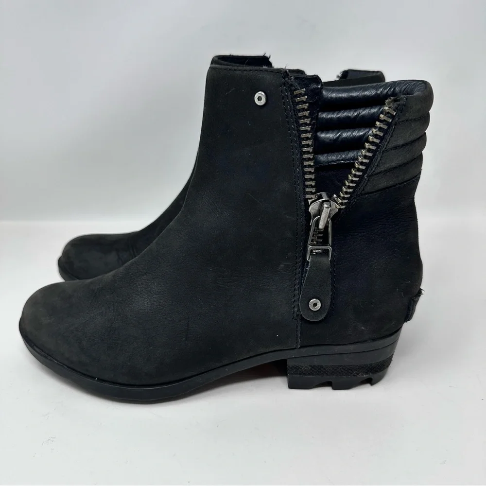 Sorel Danica Leather Side Zip Ankle Boots Black Size 8